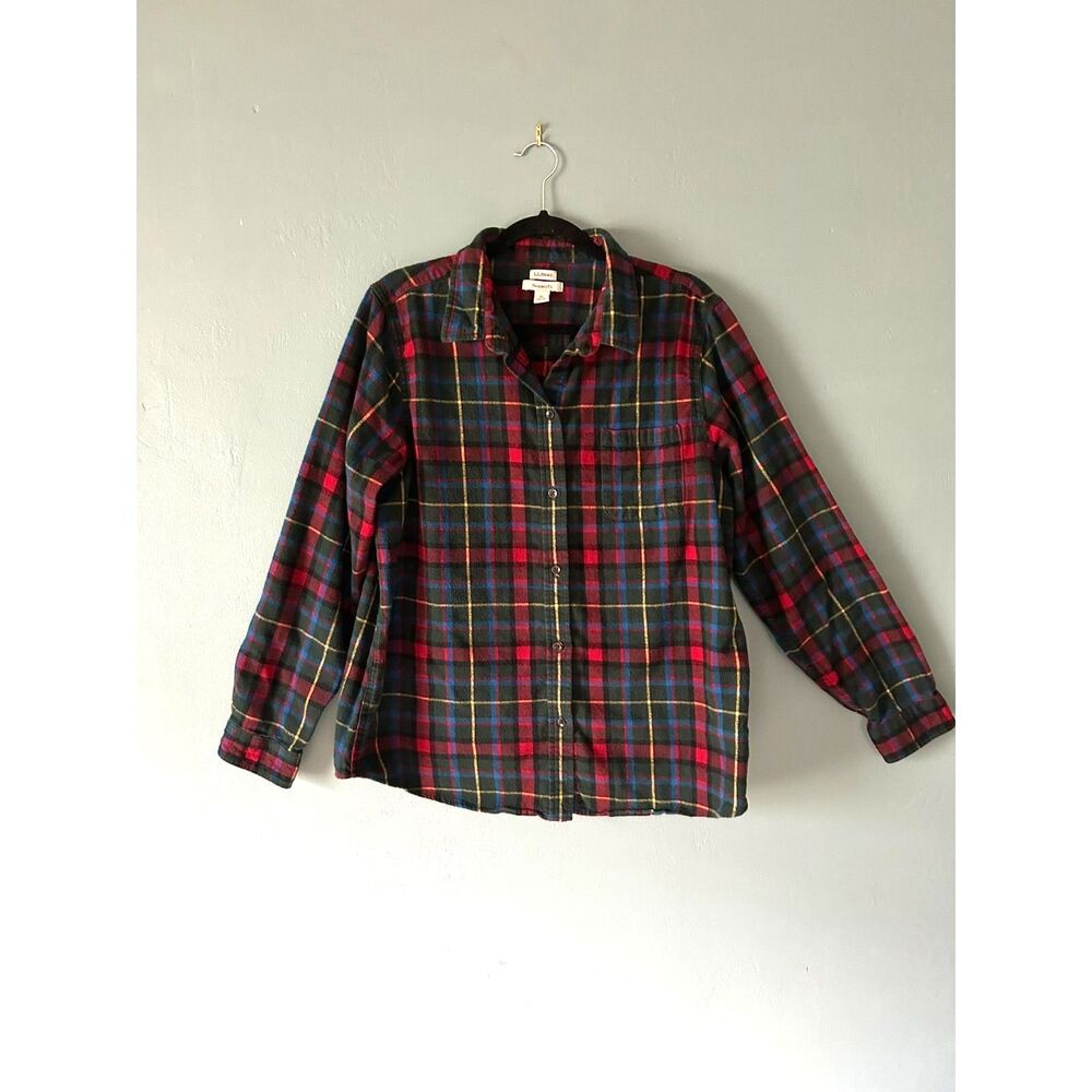 L.L. Bean women's relaxed fit cotton multi color flannel shirt size x-large